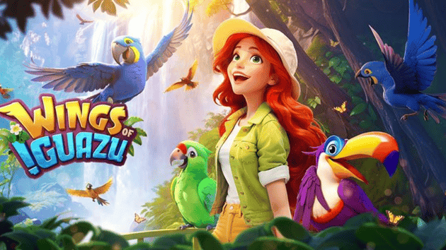 Wings of Iguazu by PG Soft  slot game set in the lush landscapes of Iguazu Falls, featuring cascading reels, wild symbols, and rewarding bonus features.