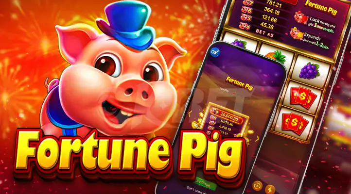 Reels spinning in Slot Fortune Pig by JILI with colorful symbols and lucky pig theme.